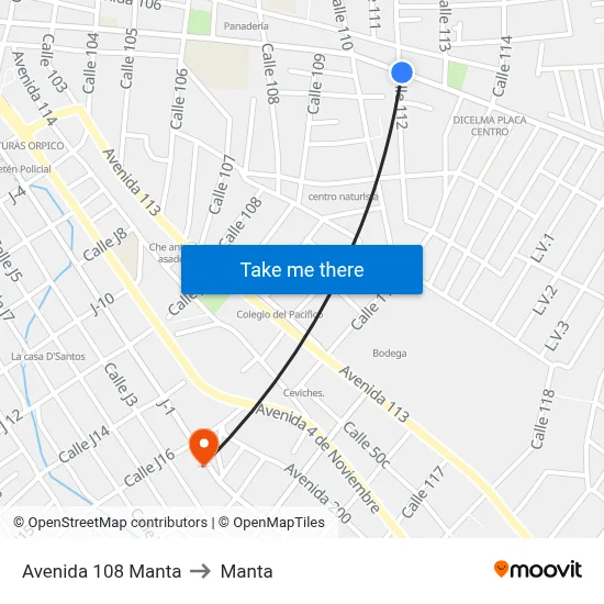 Avenida 108 Manta to Manta map