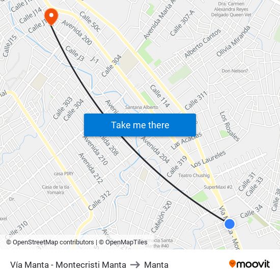 Vía Manta - Montecristi Manta to Manta map