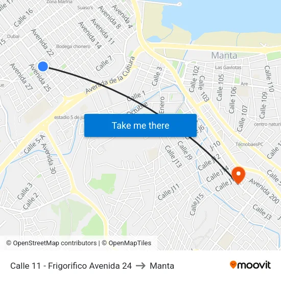 Calle 11 - Frigorifico Avenida 24 to Manta map