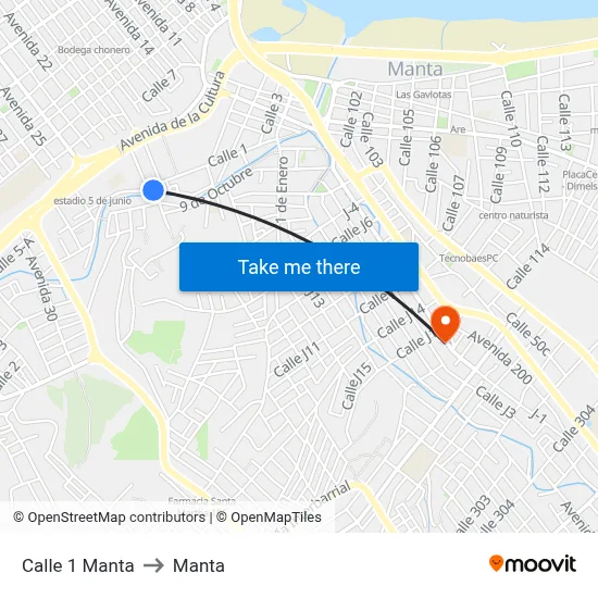 Calle 1 Manta to Manta map