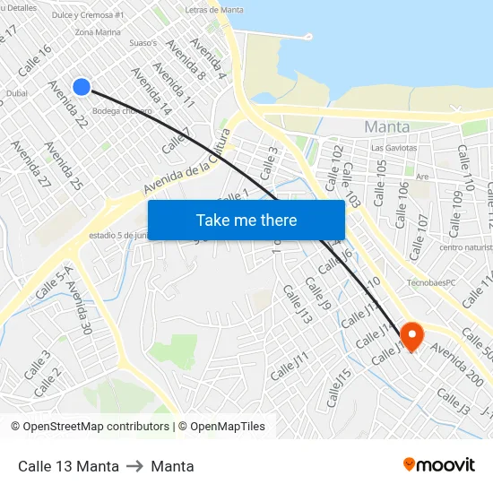 Calle 13 Manta to Manta map