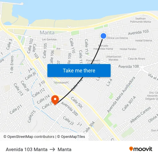 Avenida 103 Manta to Manta map