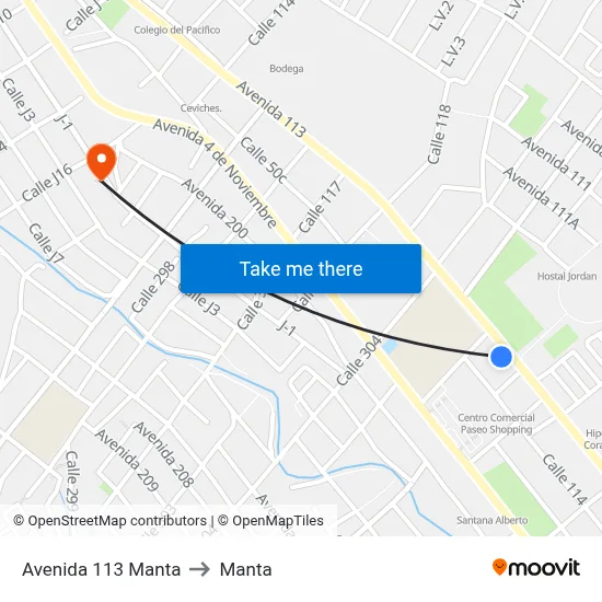 Avenida 113 Manta to Manta map