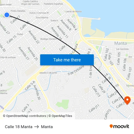 Calle 18 Manta to Manta map