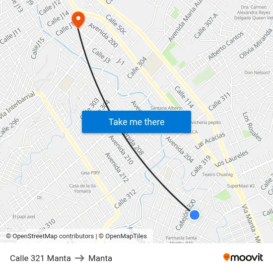 Calle 321 Manta to Manta map