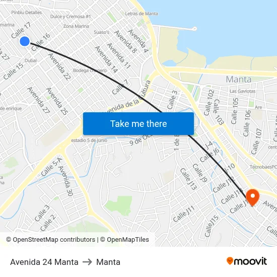 Avenida 24 Manta to Manta map