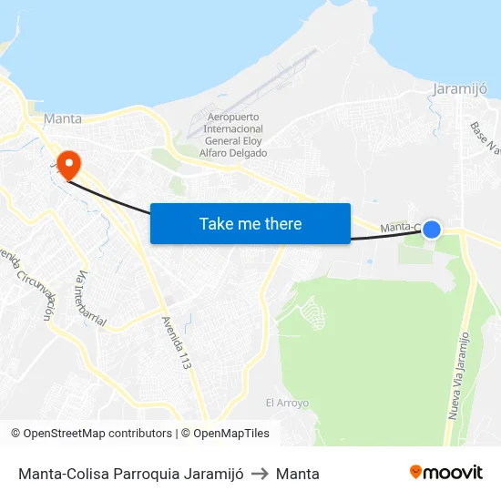Manta-Colisa Parroquia Jaramijó to Manta map
