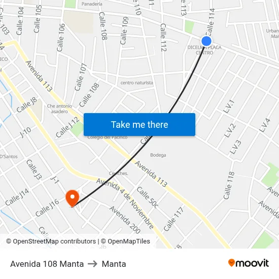 Avenida 108 Manta to Manta map