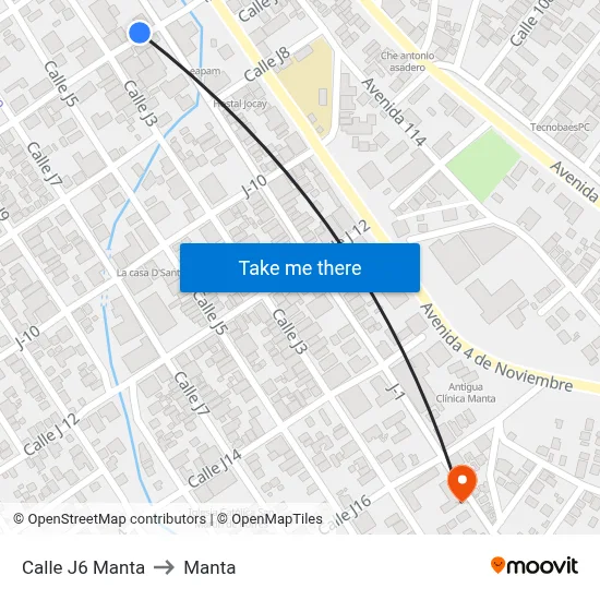 Calle J6 Manta to Manta map
