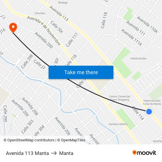 Avenida 113 Manta to Manta map