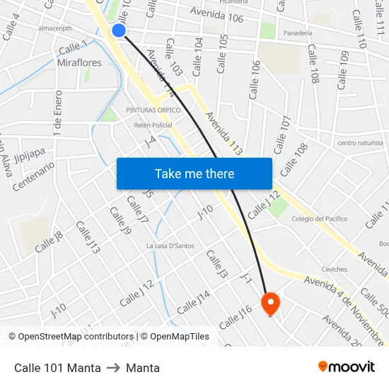 Calle 101 Manta to Manta map