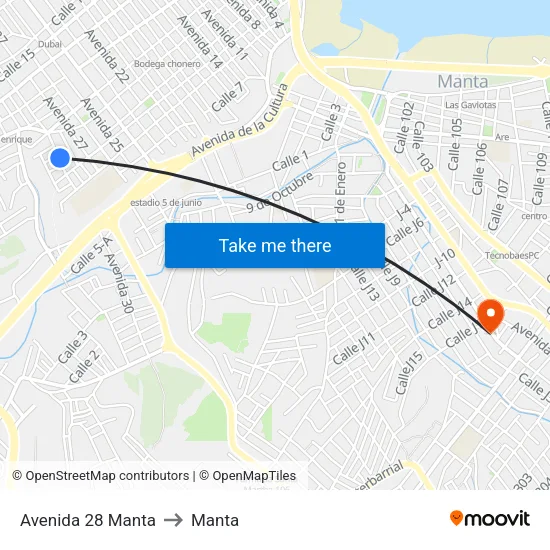 Avenida 28 Manta to Manta map