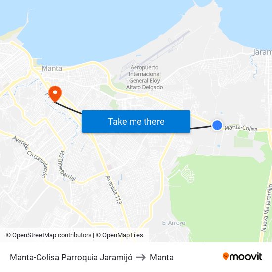 Manta-Colisa Parroquia Jaramijó to Manta map