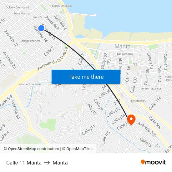 Calle 11 Manta to Manta map