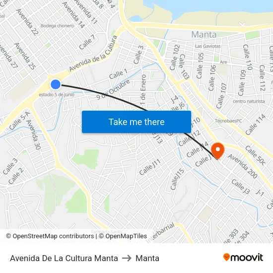 Avenida De La Cultura Manta to Manta map