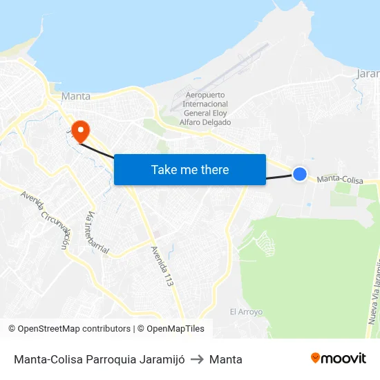 Manta-Colisa Parroquia Jaramijó to Manta map