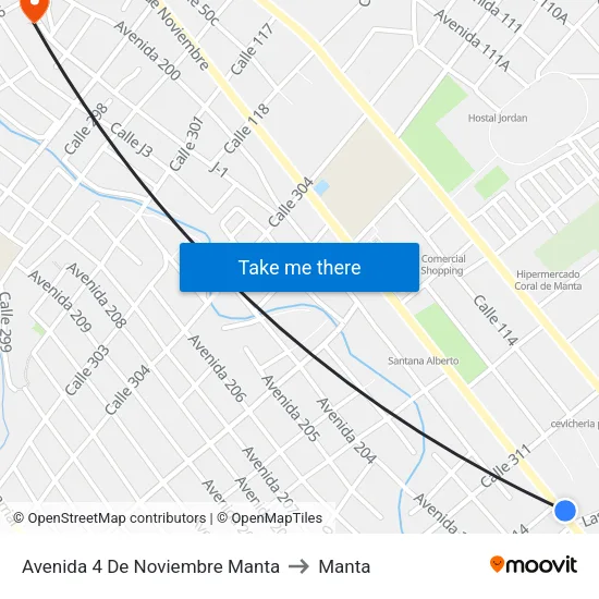 Avenida 4 De Noviembre Manta to Manta map