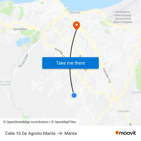 Calle 10 De Agosto Manta to Manta map