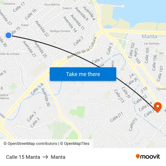 Calle 15 Manta to Manta map