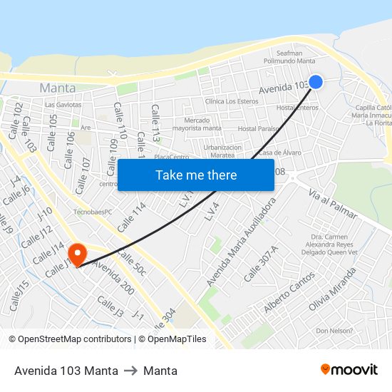 Avenida 103 Manta to Manta map