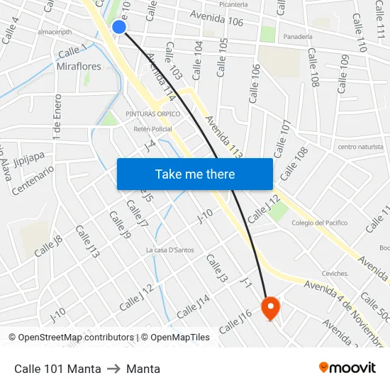 Calle 101 Manta to Manta map