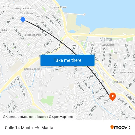 Calle 14 Manta to Manta map