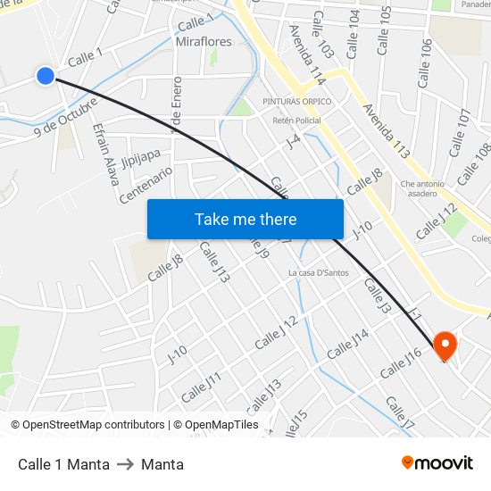 Calle 1 Manta to Manta map