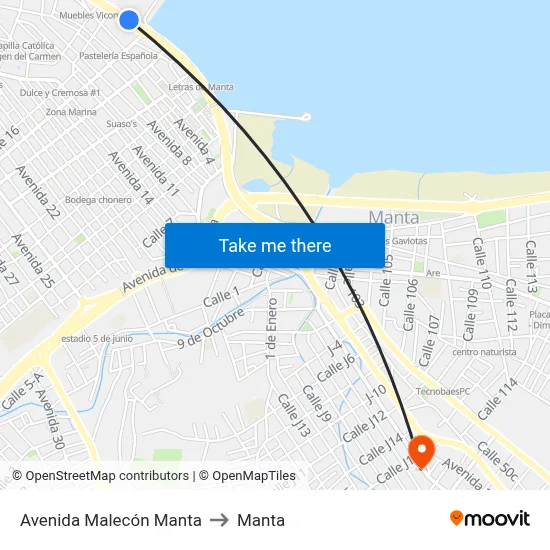Avenida Malecón Manta to Manta map