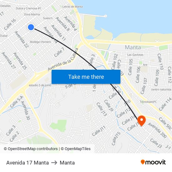 Avenida 17 Manta to Manta map