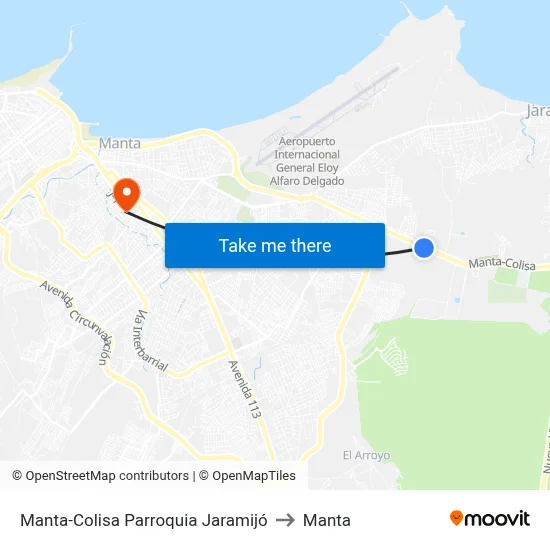 Manta-Colisa Parroquia Jaramijó to Manta map