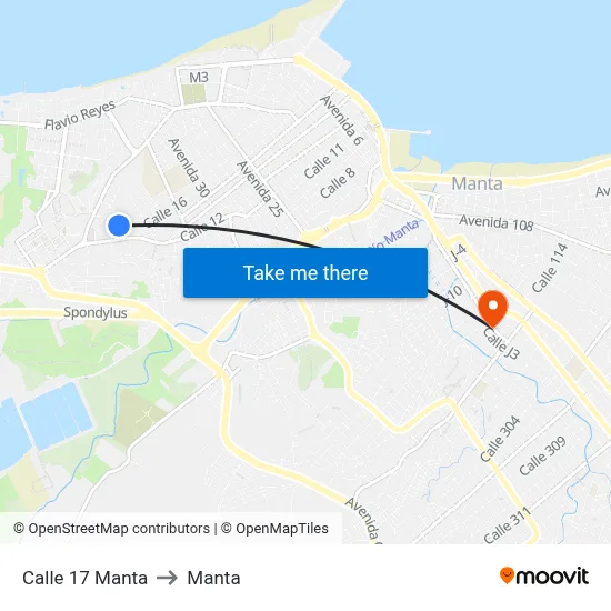 Calle 17 Manta to Manta map