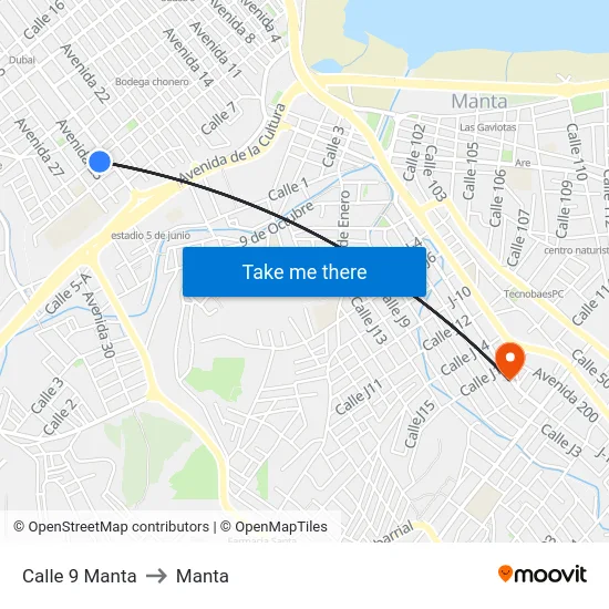 Calle 9 Manta to Manta map
