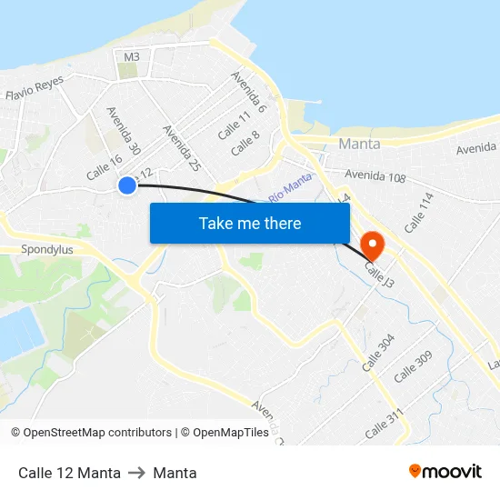 Calle 12 Manta to Manta map