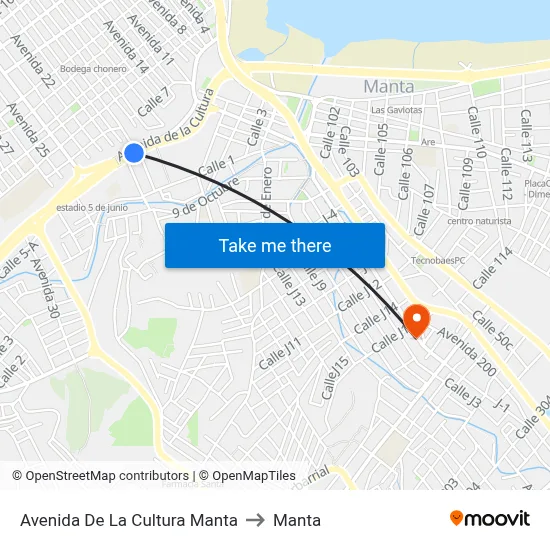 Avenida De La Cultura Manta to Manta map