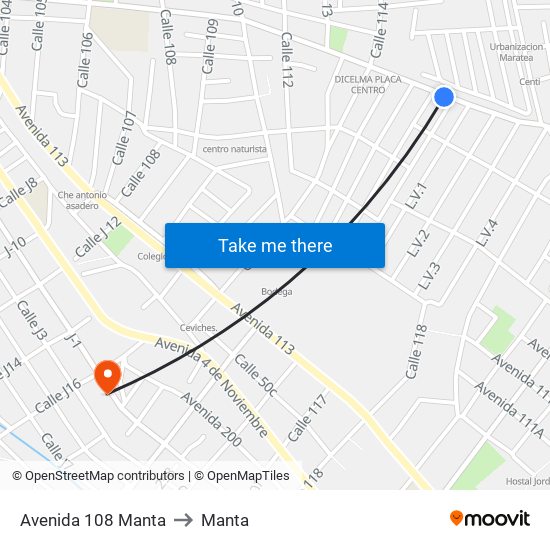 Avenida 108 Manta to Manta map