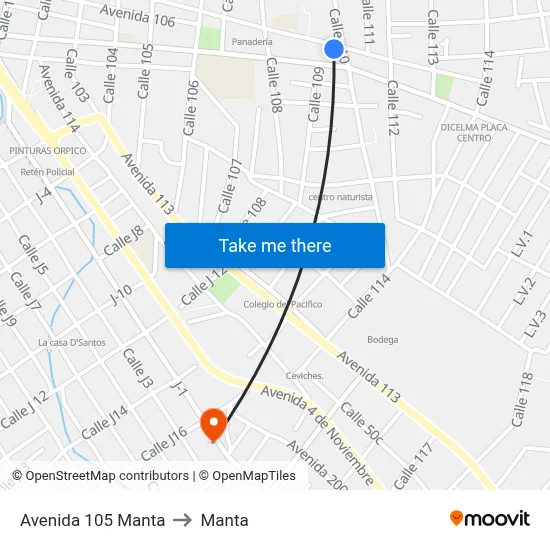 Avenida 105 Manta to Manta map