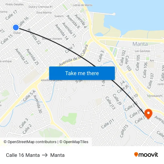 Calle 16 Manta to Manta map