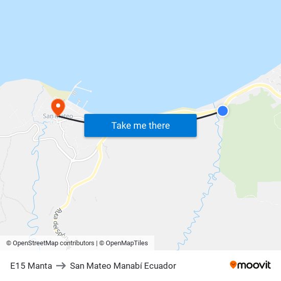 E15 Manta to San Mateo Manabí Ecuador map