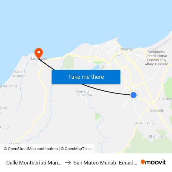 Calle Montecristi Manta to San Mateo Manabí Ecuador map