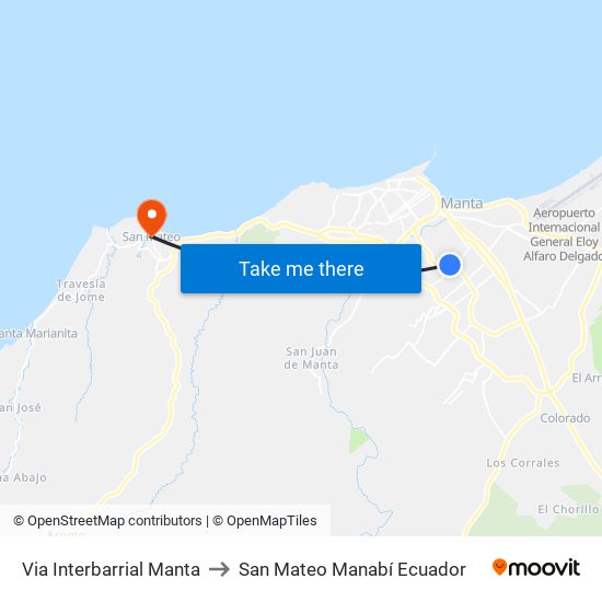 Via Interbarrial Manta to San Mateo Manabí Ecuador map