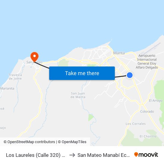 Los Laureles (Calle 320) Manta to San Mateo Manabí Ecuador map