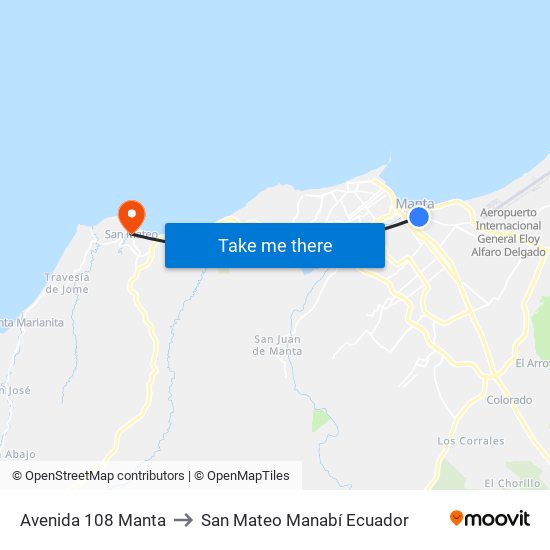 Avenida 108 Manta to San Mateo Manabí Ecuador map