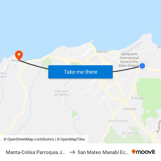 Manta-Colisa Parroquia Jaramijó to San Mateo Manabí Ecuador map