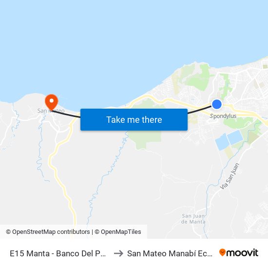 E15 Manta - Banco Del Pacifico to San Mateo Manabí Ecuador map