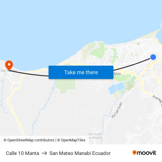 Calle 10 Manta to San Mateo Manabí Ecuador map