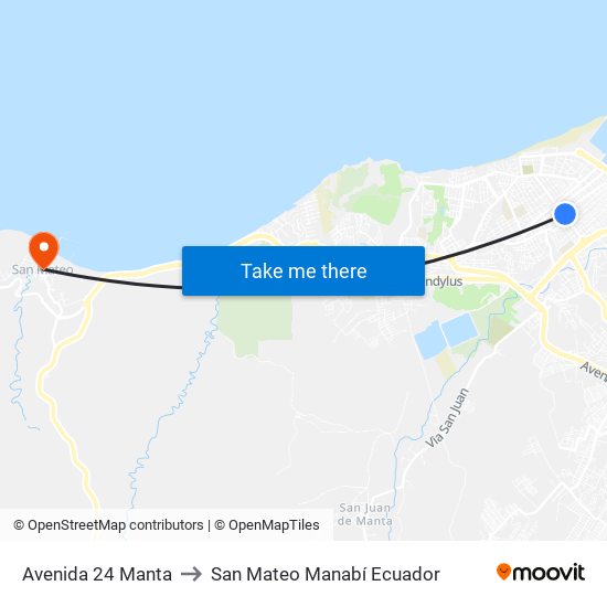 Avenida 24 Manta to San Mateo Manabí Ecuador map