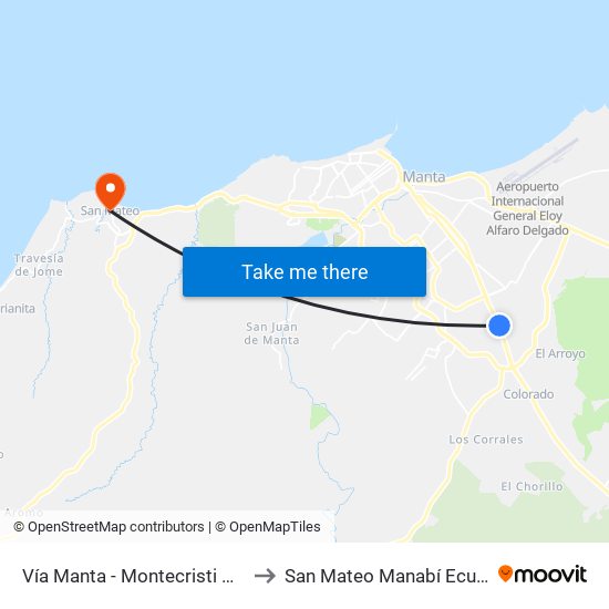 Vía Manta - Montecristi Manta to San Mateo Manabí Ecuador map