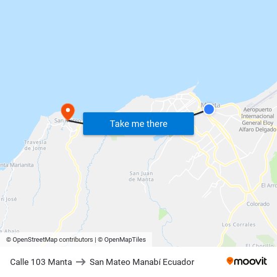 Calle 103 Manta to San Mateo Manabí Ecuador map