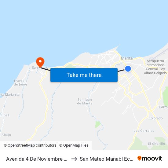Avenida 4 De Noviembre Manta to San Mateo Manabí Ecuador map