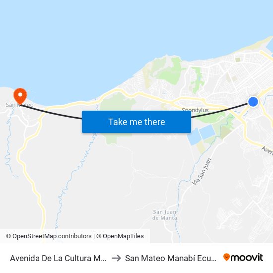 Avenida De La Cultura Manta to San Mateo Manabí Ecuador map